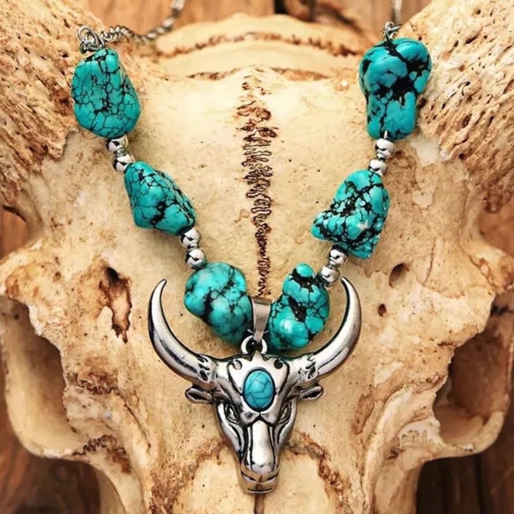 New Longhorn Steer Turquoise Necklace